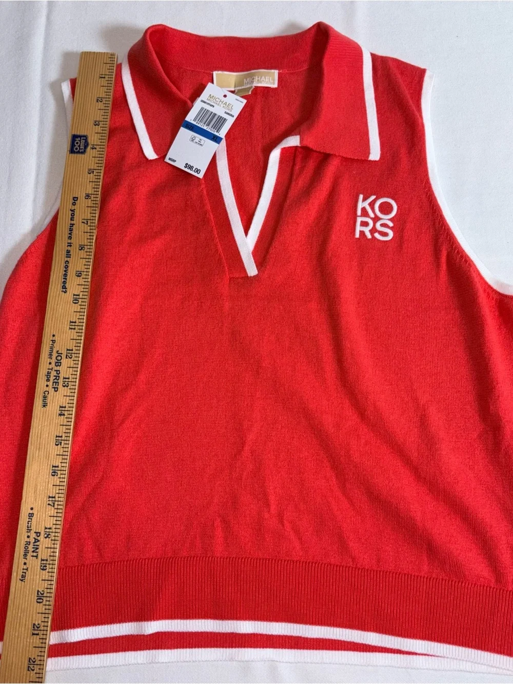 Michael Kors Red Sleeveless Polo Vest with White Trim size XL new tennis preppy